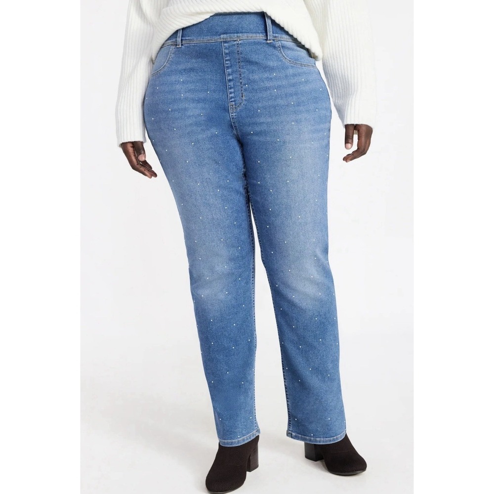 Terra & Sky – Women's High Rise Embellished Straight Leg – SZ 2X (20W-22W) – NWT